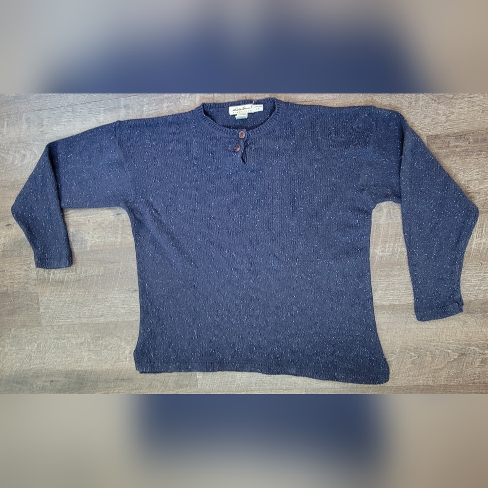 90s Vintg Eddie Bauer Heanly Sweater Women's L Navy Silk Cotton Linen Wool Cozy - Picture 5 of 12